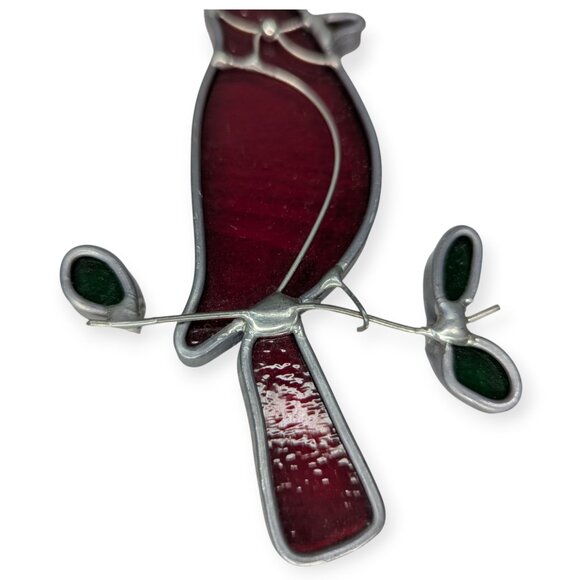 Red Stained Leaded Glass Cardinal Bird Suncatcher - Picture 4 of 8
